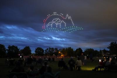 Drone Show image showing the City logo above the City Park